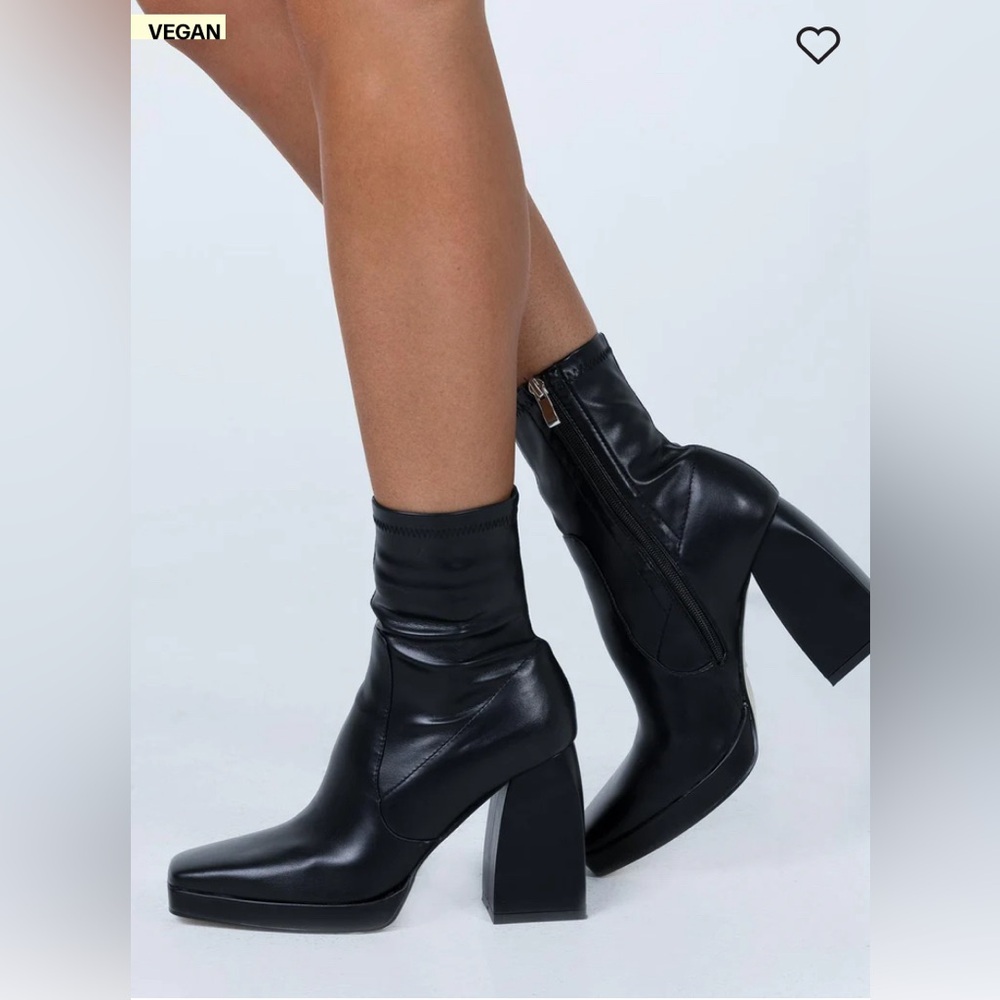Princess Polly Black Faux Leather Ankle Boots with Heel